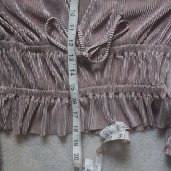 ZARA  Dark Champagne / Bronze Gold Pleated Blouse, M - Picture 8 of 8